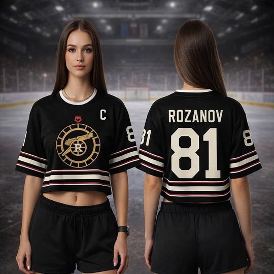 Discover Hollander Rozanov Heated Rivalry Croptop Football Jersey, Slim Fit Fan Shirt, Connor Storrie Inspired Vintage Game Tee for Women