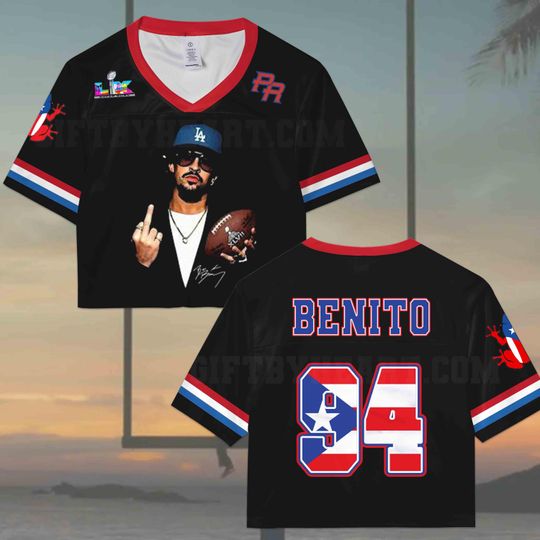 Bad Bunny Football Bad Benito Crop Top Football Jersey, Bad Bunny Bowl 2026 Halftime Show Crop Top Football Jersey