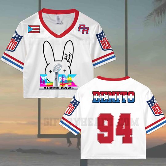 Discover Benito 94 Crop Top Mesh Football Jersey, Half Time Show Crop Top Football Jersey Shirt, Gift for Unisex