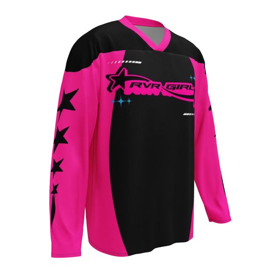 Discover RVR GIRL Hot Pink & Black Rave Jersey  Y2K Motocross Hockey-Inspired Festival Top
