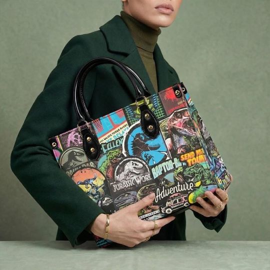 Discover Jurassic World Leather Handbag, Dinosaur Graphic Crossbody Bag for Women