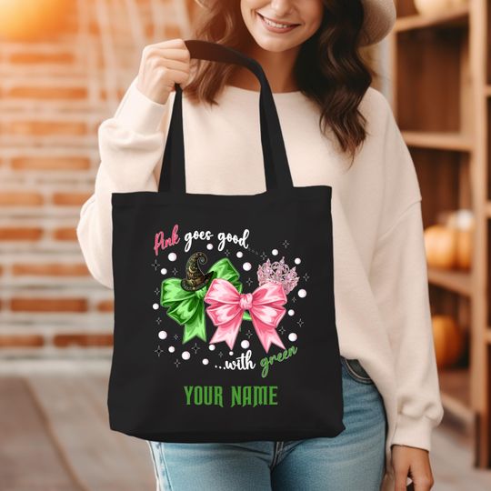 Custom Wicked Pink and Green Tote Bag with Wizard Themed
