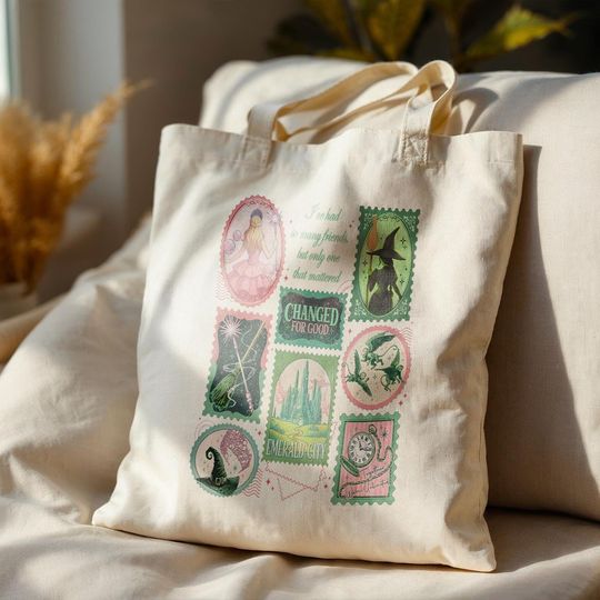 Discover Wicked Tote Bag, Canvas Tote Bag, Emerald City, Wizard Defying Gravity, Broomstick Magic, Musical Fan Gift