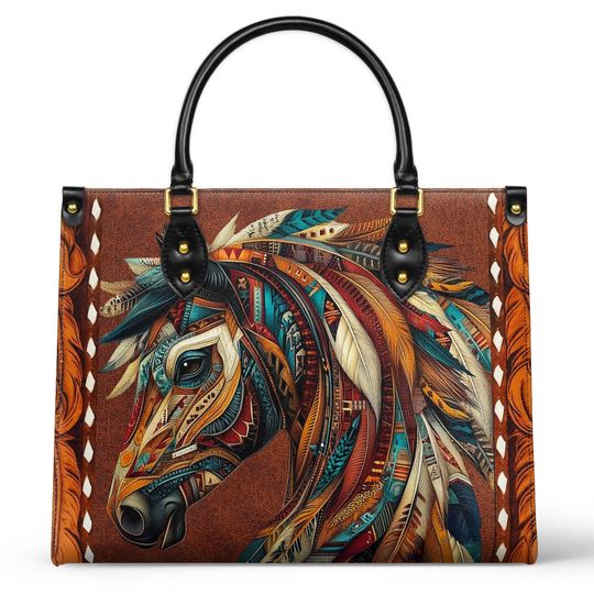 Discover Personalized Leather Handbag Tribal Horse Majesty