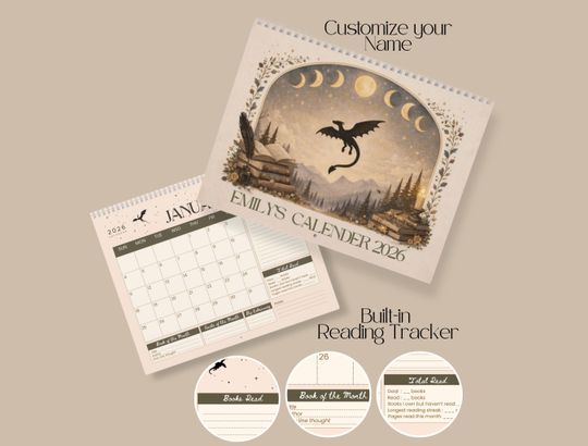 Discover 2026 Calendar + Tracker Book lover, Fantasy Dragon 2026 calendar, mythical calendar, Medieval office calendar decor, Bookish calendar 2026