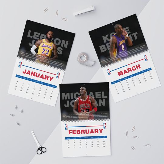 Discover NBA Legends Wall Calendar 2026 | Basketball Player Poster