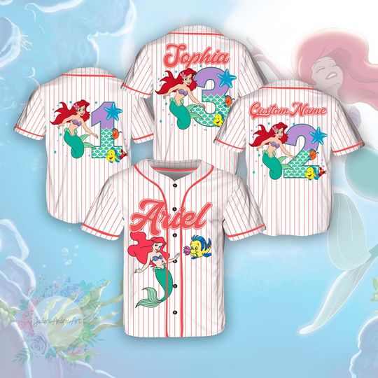Discover Disney The Little Mermaid Birthday Baseball Jersey, Custom Princess Birthday Jersey