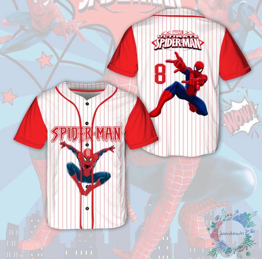 Custom Spider-Man Comic Baseball Jersey, Retro Marvel Avengers Jersey, Spiderman Jersey