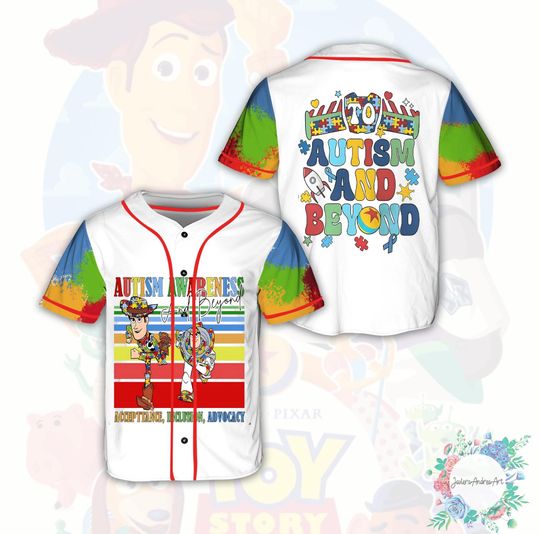 Discover Toy Story Autism Awareness Jersey, To Autism And Beyond Jersey, Buzz & Woody Autism Jersey