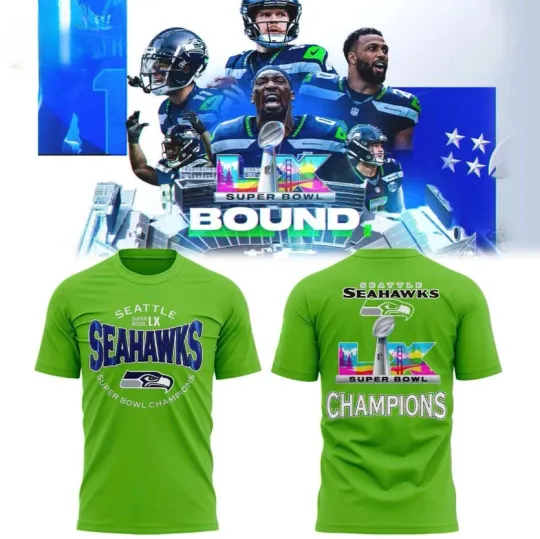 Seattle Seahawks Super Bowl LX 2026 Champions Double Sided T-Shirt