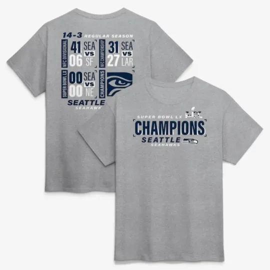 Discover HOT NEW ITEM! Seattle Seahawks Super Bowl LX Champions 2026 T-Shirt Gray