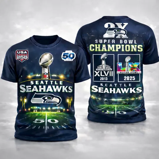 Discover Seattle Seahawks 2026 Super Bowl LX Champions All-Over Print T-Shirt