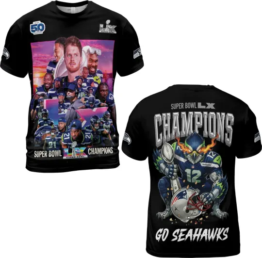 Seattle Seahawks 2026 Super Bowl LX Champions Mascot T-Shirt