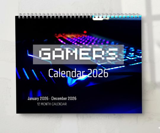 Discover 2026 Gamer Calendar, Monthly Wall Calendar,  Game Room Decor, USA Printed