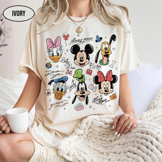 Discover Comfort Colors Retro Mickey & Friends Signatures T-Shirt, Disney Balloon Characters Tee, Mickey Mouse Family Gift