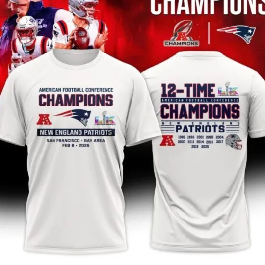 New England Patriots 2025 AFC Champions Double Sided T-Shirt