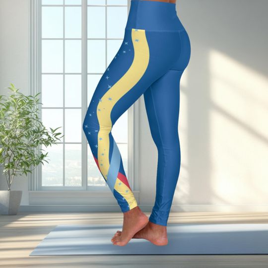 Discover Medal, Medal on the Wall Snow White Inspired Leggings | Red Blue Color Block Running Tights