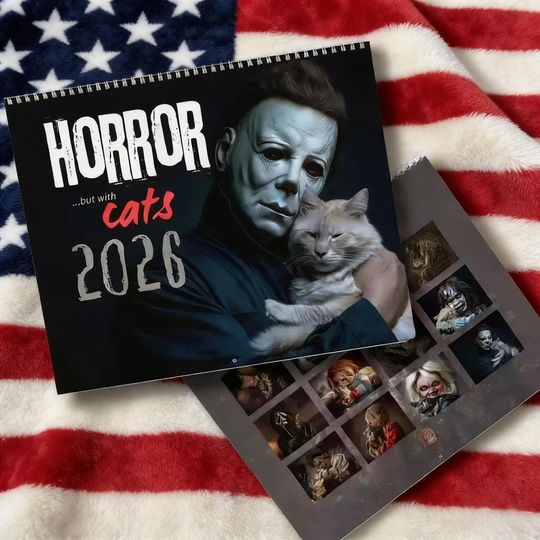 Hand-Painted Horror Movie Cats 2026 Wall Calendar, Michael Myers Spooky Gift