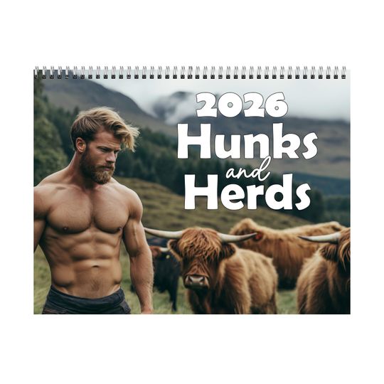 Discover Funny calendar 2026 | Hunks and Herds | White elephant gifts for adults | Weird calendars | Calendar humor | Funny Wall Art