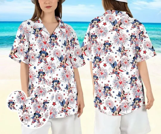 Discover Mickey & Minnie Mouse USA Party Hawaiian Shirt for 4th of July