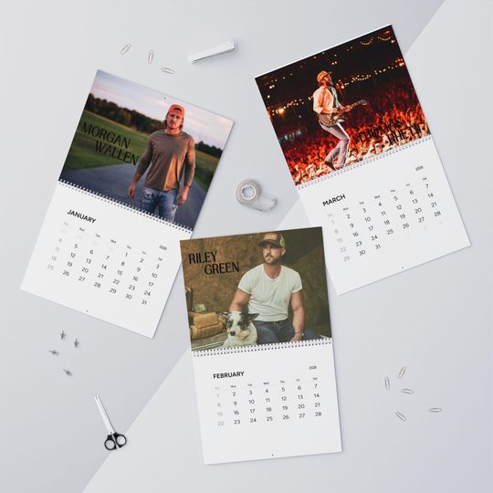 Discover 2026 Musician Wall Calendar, Country Music Art, Monthly Planner Decor, Gifts for Music Lovers, Customizable Calendar