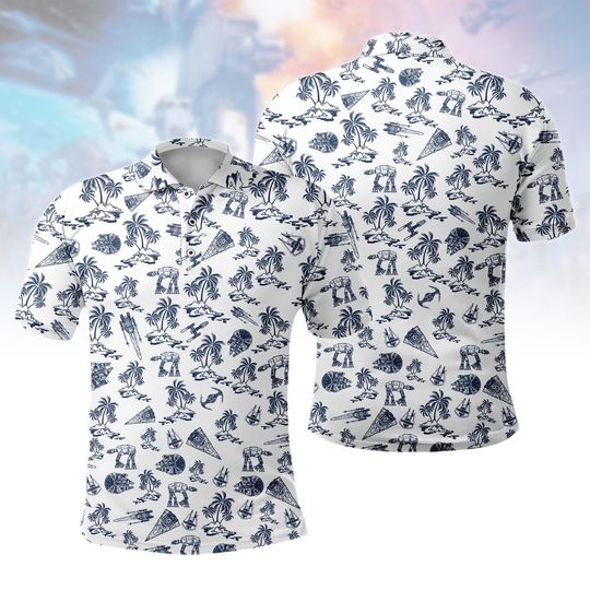 Tropical Star Wars Polo Shirt, Epic Star Wars Button Up Shirt, Fun Galactic Gifts, Unique Star Wars Jedi Men Polo Shirt, Summer Shirt