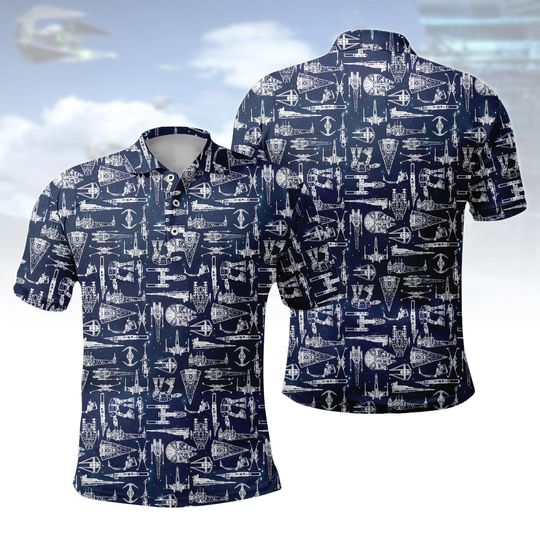 Discover Star Wars Polo Shirt, Spaceships Men Polo Shirt, Epic Space Battle Women Shirt, Galaxy's Edge Aloha Shirt, Battle Star Ships Golf Shirt