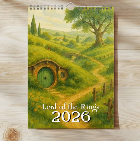 Discover Fantasy World 2026 Calendar Houses in the Hillside Watercolor Paintings Round Door Art Printed Planner Classic Novel Fan Artwork Magical