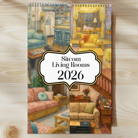 Discover Sitcom Living Rooms Wall Calendar 2026 Watercolor Acrylic Paintings 80s TV Shows 80s Posters Christmas Gift Ideas Vintage