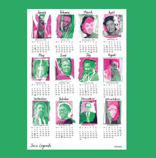 Discover Jazz Legends Calendar Giclee Print A3 - 29.7cm x 42.cm