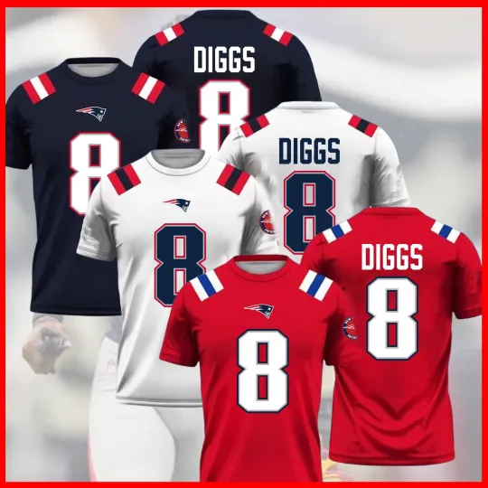 Discover Stefon Diggs #8 New England Football 2026 Player Name & Number AOP Fan