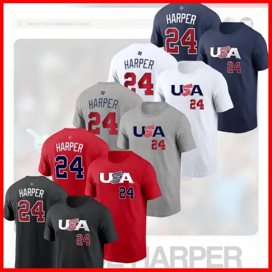 Bryce Harper #24 Team USA 2026 World Baseball Classic Name & Number