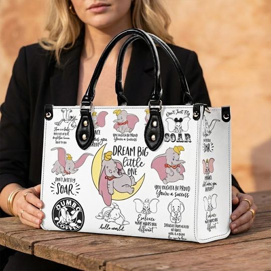 Discover Dumbo Motivational Leather Handbag, Animal Handbag, Dream Big Little One Bag, Crossbody Bag, Gifts for Women