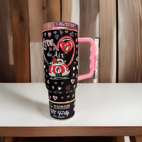 Discover Buc-ee’s Valentine’s Day Tumbler 40 oz with Handle LOVE IS IN THE AIR