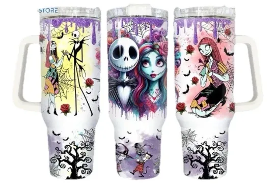 Discover Nightmare Before Christmas 40oz Tumbler with Handle Stainless Steel Gift Tumbler