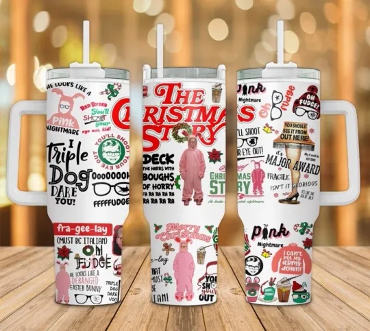 Discover Christmas Story 40 oz Tumbler with Handle, Stainless Steel Lid and Straw