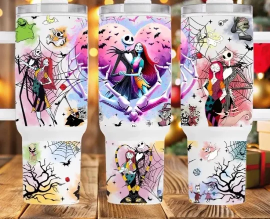 Nightmare Before Christmas 40oz Tumbler with Handle Double Insulated Jack and Sally