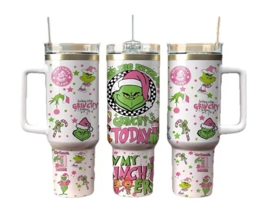 Discover Christmas Themed 40 oz Stainless Steel Tumbler with Handle – Funny Character Design