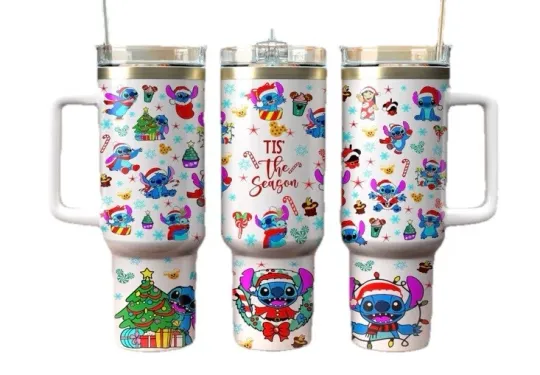 Discover Stitch 40 oz Stainless Steel Tumbler with Handle, Christmas Handmade Gift, Straw Lid