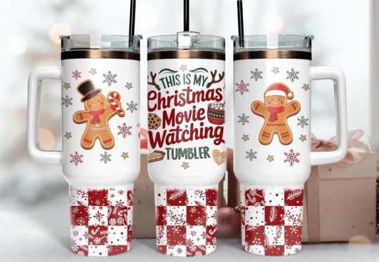 Discover 40oz Insulated Tumblers with Handle - Christmas Movie Watching Design