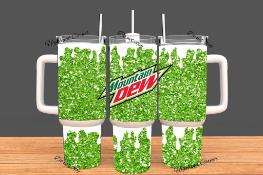 Discover 40oz Stainless Steel Tumbler -Mountain Dew  Gift Handcrafted Soda Lid Straw
