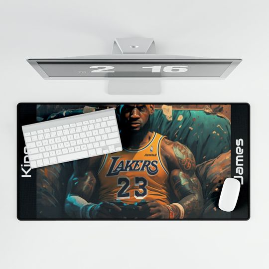 Discover Desk Mat - Lebron James Gaming Edition - King James Holding a Controller Desk Mat - Basketball Edition Desk Mat - Gift for basketball fan