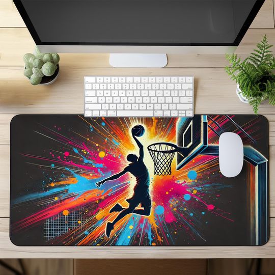 Discover Basketball Slam Dunk Desk Mat, Extended Gaming Mousepad, Colorful Sports Mouse Pad, Non-Slip Office Desk Mat, Teen Room Decor, Gift