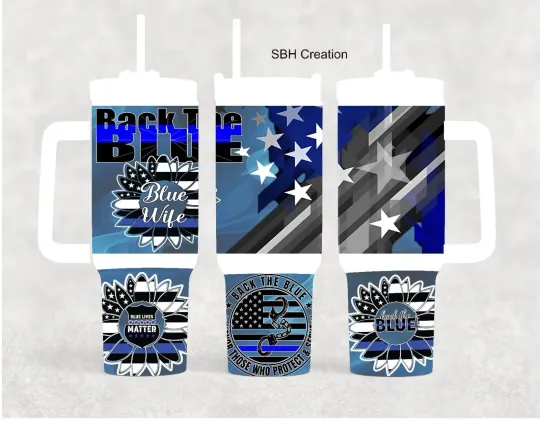 Discover 40oz Back the Blue Wife Insulated Tumbler with Handle