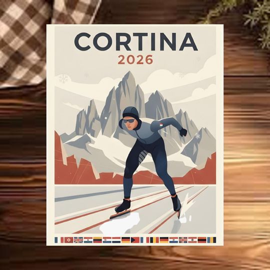 Discover Cortina 2026 Skiing Poster  Vintage-Style Matte Vertical Travel Print