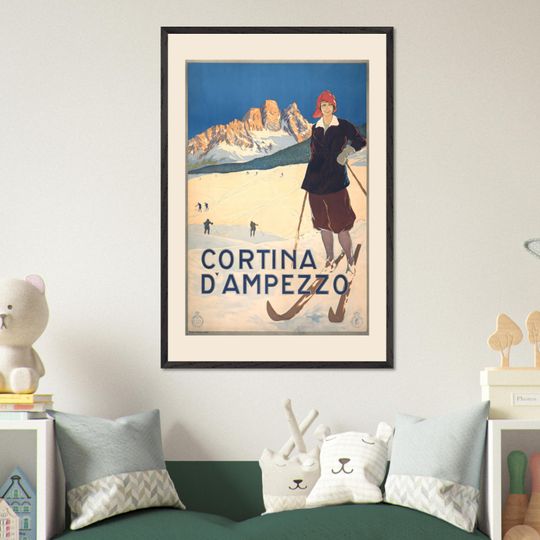 Winter Olympics Cortina Print, Vintage Italian Ski Poster, Retro Olympic Mountain Art, Winter Sports Wall Decor