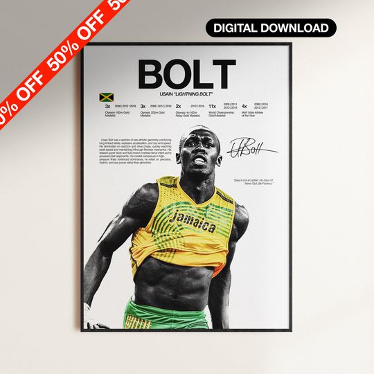 Discover Usain Bolt Poster, Sprinting Wall Art, Track and Field Print, Olympic Digital Download, Athletics Room Decor, Sports Fan Gift, Runner Print