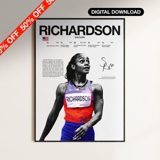 Discover Sha'Carri Richardson Poster, Sprinting Wall Art, Track and Field Print, Olympic Digital Download, Athletics Room Decor, Sports Runner Print