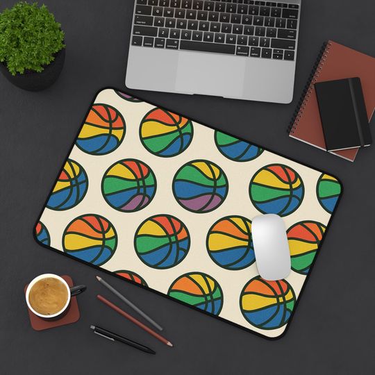 Discover Rainbow Basketball Desk Mat | Large Non-Slip Mouse Pad | Gamer & Office Desk Accessory | Perfect Gift for Basketball Lovers