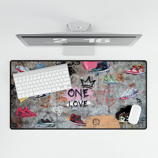 Discover One Love Sneaker Desk Mat, Sneakerhead Mouse Pad, Graffiti Desk Mat, XL Gaming Mouse Pad, XXL Pad, Sneaker Theme, Desk Accessories, 31" long